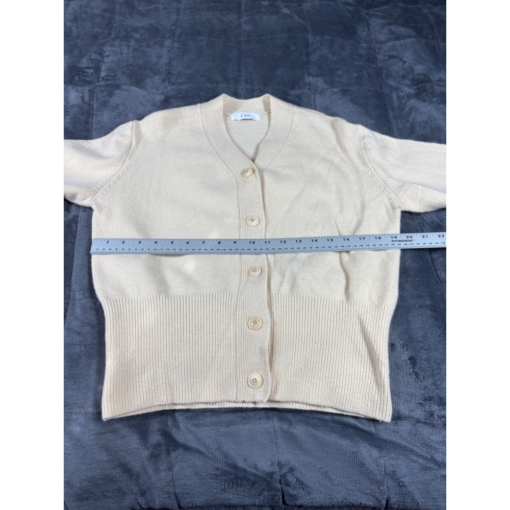L'art Cream Wool Blend V-Neck Button Front Cardigan Sweater Made in Korea FREE - Picture 5 of 10